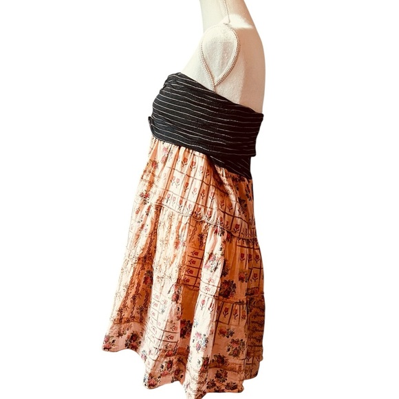 Muchacha Strapless Black and Peach Colored Tiered Midi Casual Dress Size Medium - Picture 2 of 15